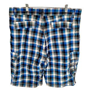 Red Snap Cargo Shorts Size 34 Men Blue Plaid Hip Hop Urban Shorts